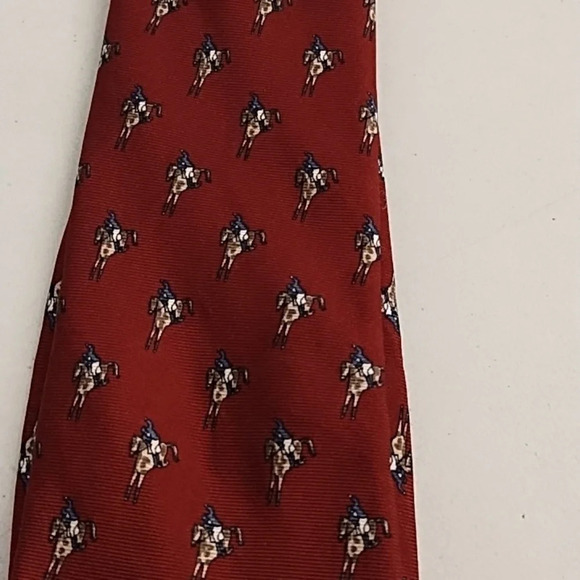 Gant Silk Polo Horse Print Tie Burgundy, Navy Tan - Picture 6 of 7